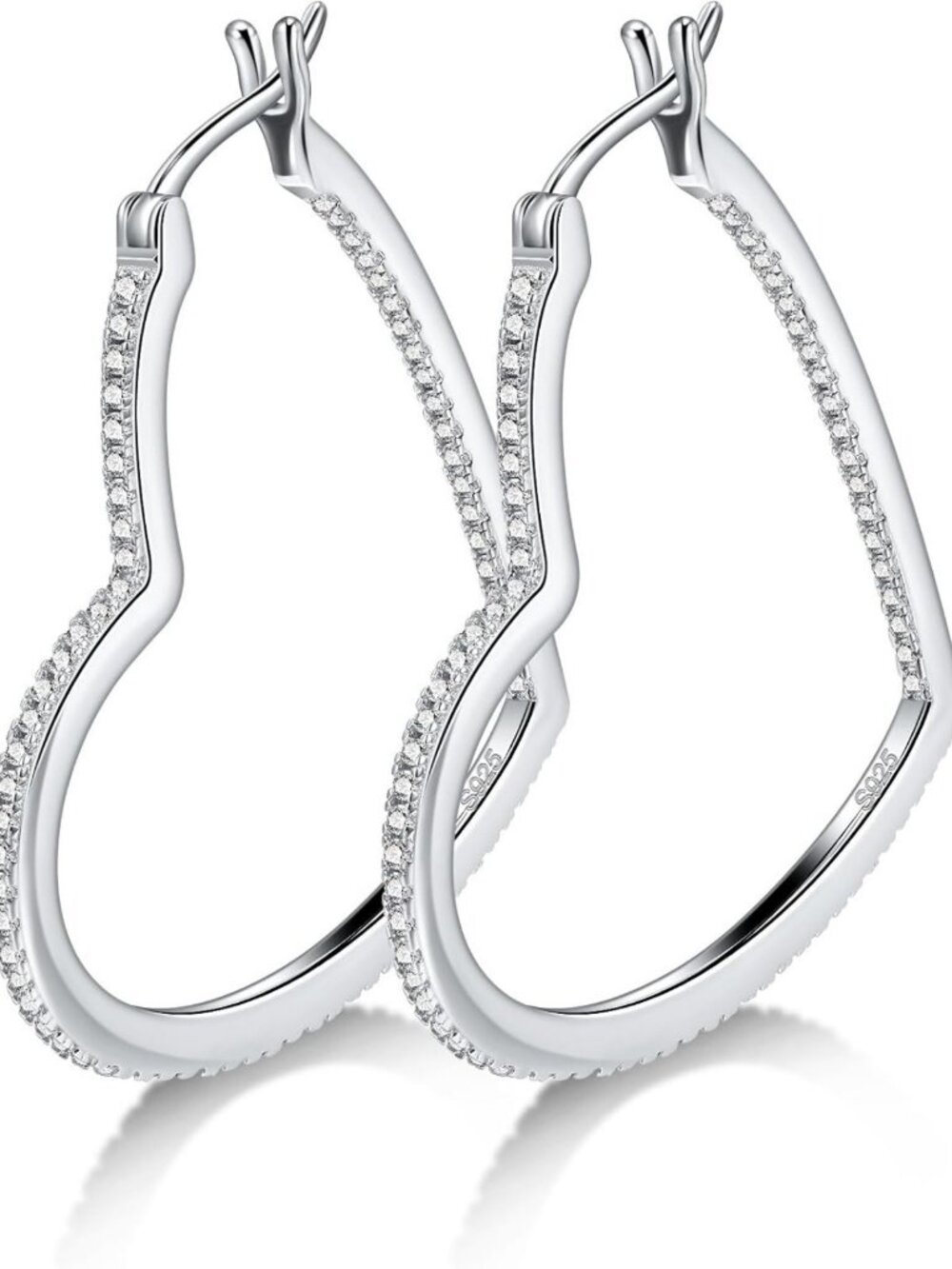 Lightweight Heart Hoop Earrings in Sterling Silver with Moissanite for Women